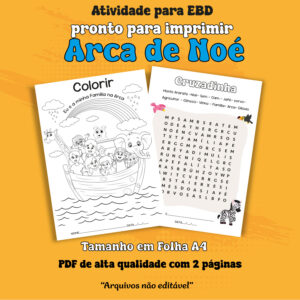 Atividades Bíblicas da Arca de Noé: Colorir e Cruzadinha (Download Digital)