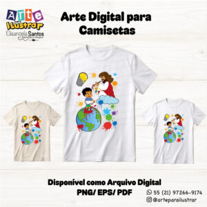 Estampa Cristã Infantil “O Maior Pintor do Mundo”(EPS, PDF e PNG)