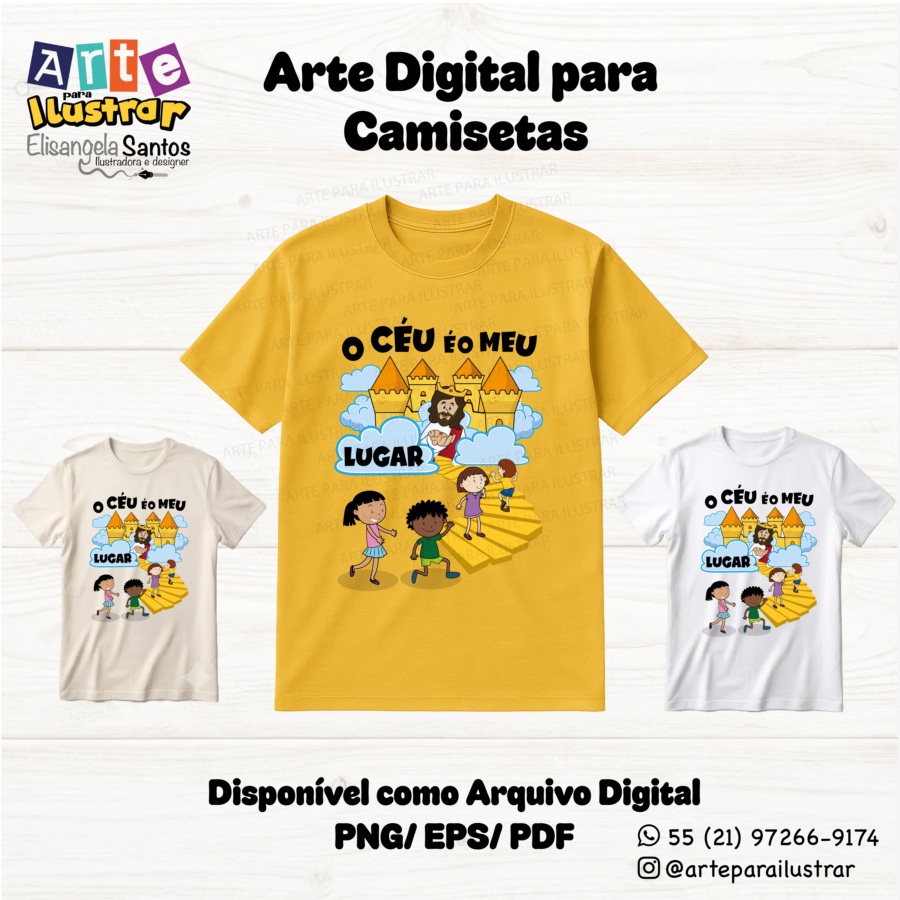 Estampa Cristã Infantil “O Céu é o meu Lugar”(EPS, PDF e PNG)