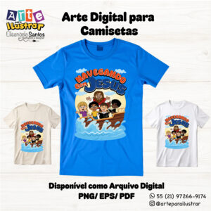 Estampa Cristã Infantil “Navegando com Jesus”(EPS, PDF e PNG)