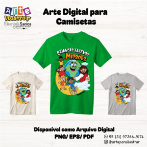 Estampa Cristã Infantil “Crianças Fazendo Missões”(EPS, PDF e PNG)