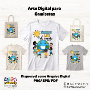Arquivo Digital – Estampa Cristã Infantil “Somos a Luz do Mundo” (EPS, PDF e PNG)