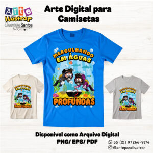 Estampa Cristã Infantil “Mergulhando em Águas Profundas.” (EPS, PDF e PNG)