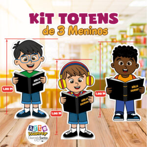Kit Totens Culto Infantil – 3 Meninos com Bíblia (Arquivo Digital para Imprimir e montar em PDF)