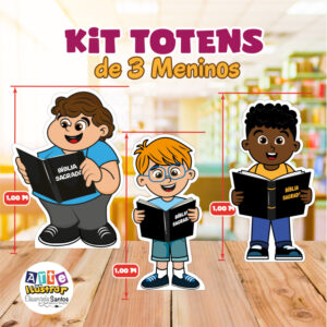 Kit Totens Culto Infantil – 3 Meninos com Bíblia (Arquivo Digital para Imprimir e montar em PDF)