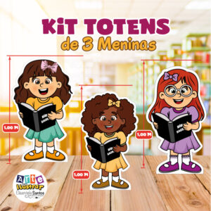 Kit Totens Culto Infantil – 3 Meninas com Bíblia (Arquivo Digital para Imprimir e montar em PDF)